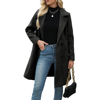 📢📢50%Rabatt!!!🎉✨Damen Wollmantel mit Zweireiherknopfleiste
