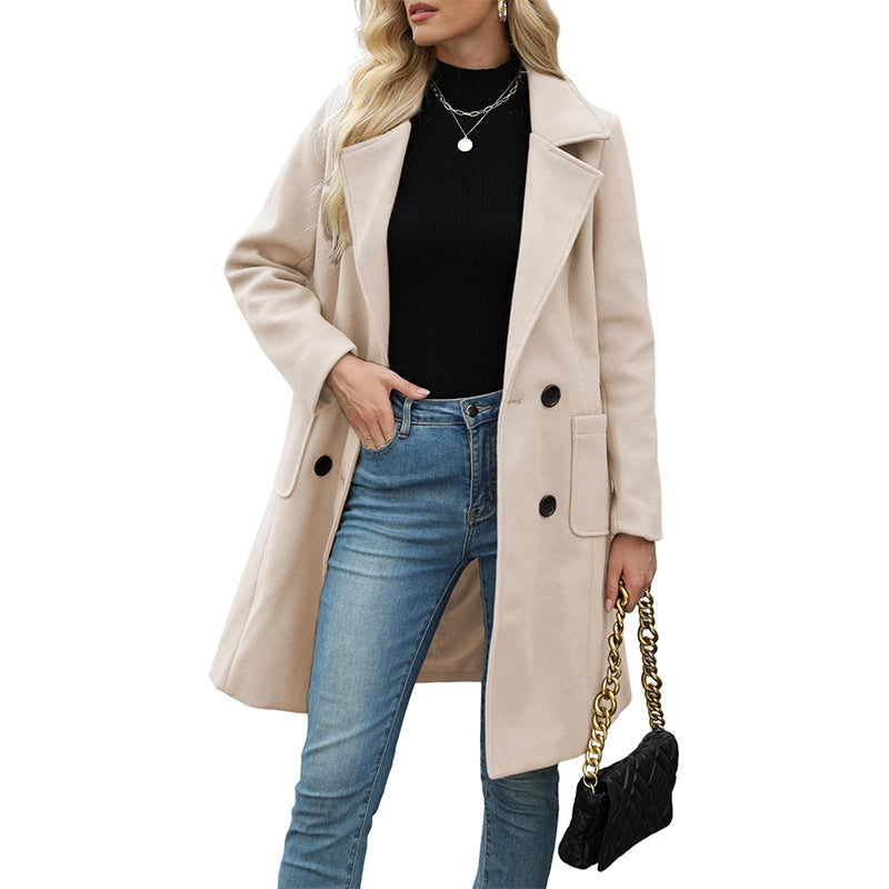 📢📢50%Rabatt!!!🎉✨Damen Wollmantel mit Zweireiherknopfleiste