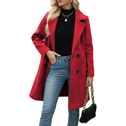 📢📢50%Rabatt!!!🎉✨Damen Wollmantel mit Zweireiherknopfleiste