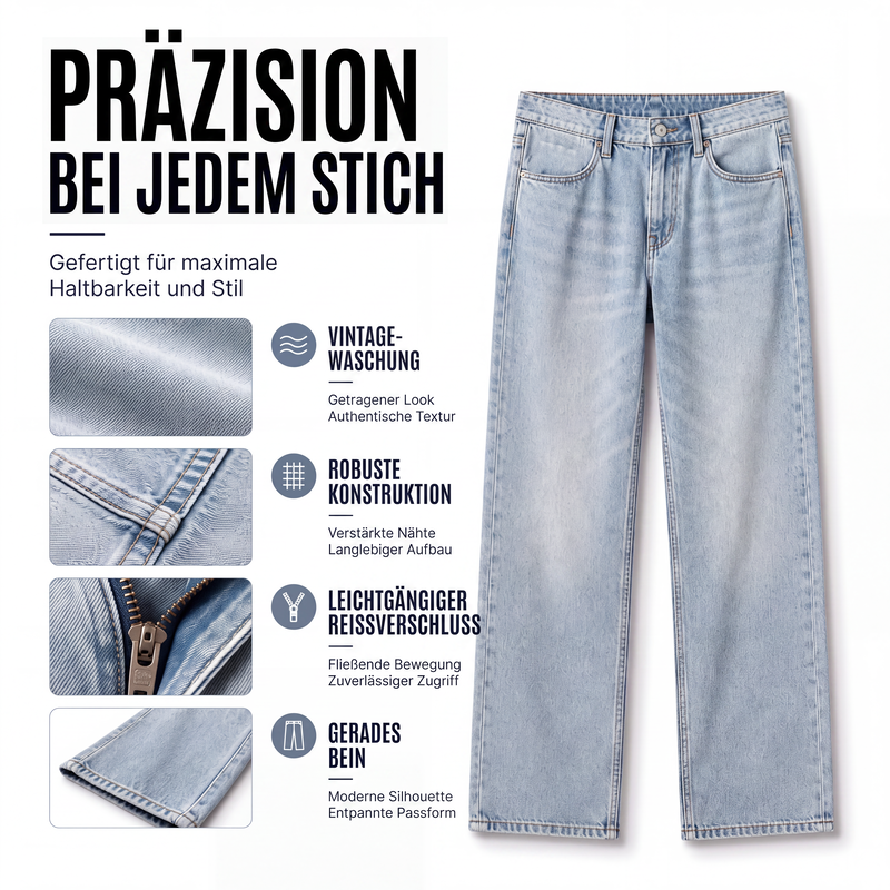 📣📣50%Rabatt!!!🎉✨Curved-Leg-Jeans im Vintage-Look – Leichter Denim, bequemer Sitz & zeitloses Design – Ideal für Frühling, Herbst & entspannte Stunden