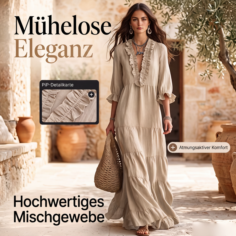 📢📢50%Rabatt!!!🎉✨Damen Maxikleid mit Volants, V-Ausschnitt und Stufen