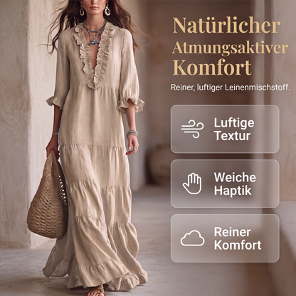 📢📢50%Rabatt!!!🎉✨Damen Maxikleid mit Volants, V-Ausschnitt und Stufen