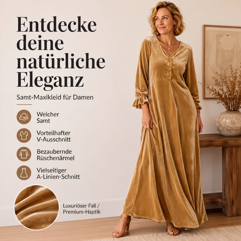 Elegantes Samt-Maxikleid für Damen mit Rüschenärmeln