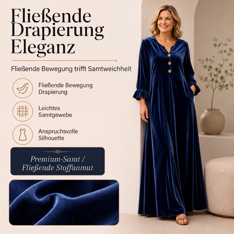 Elegantes Samt-Maxikleid für Damen mit Rüschenärmeln