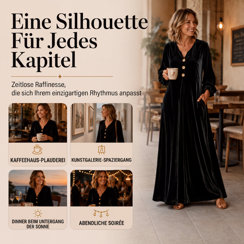 Elegantes Samt-Maxikleid für Damen mit Rüschenärmeln