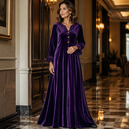 Elegantes Samt-Maxikleid für Damen mit Rüschenärmeln
