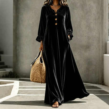 Elegantes Samt-Maxikleid für Damen mit Rüschenärmeln