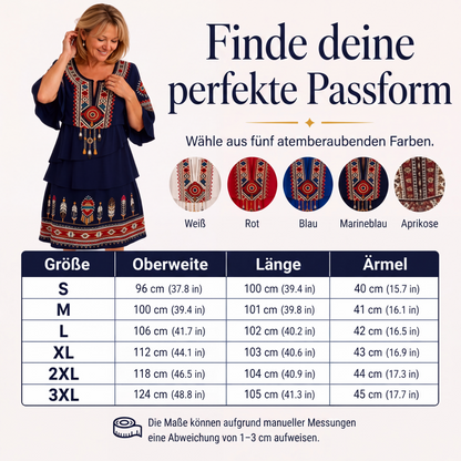Damen Vintage-Ethno-Print Stufenkleid