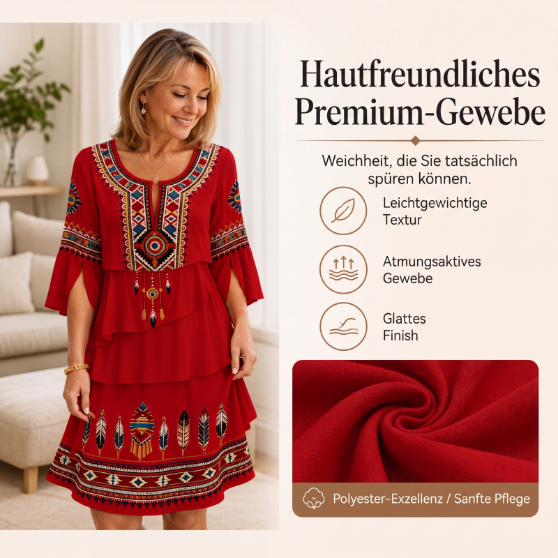 Damen Vintage-Ethno-Print Stufenkleid