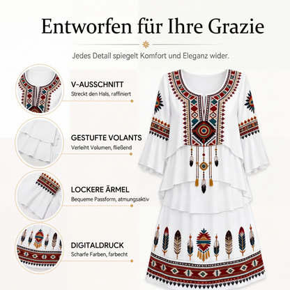 Damen Vintage-Ethno-Print Stufenkleid