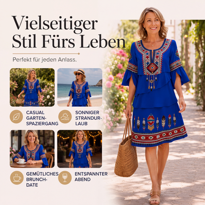 Damen Vintage-Ethno-Print Stufenkleid
