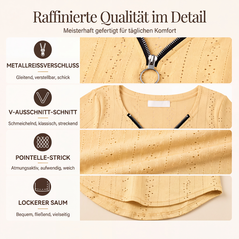📢📢50%Rabatt!!!🎉✨Langarmshirt mit Reißverschluss und V-Ausschnitt für Damen