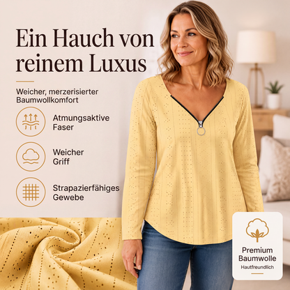 📢📢50%Rabatt!!!🎉✨Langarmshirt mit Reißverschluss und V-Ausschnitt für Damen