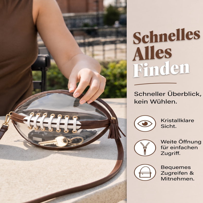 🏈 Klare Umhängetasche in Fußballform – Spieltags-Stil trifft auf Alltagstauglichkeit ✨
