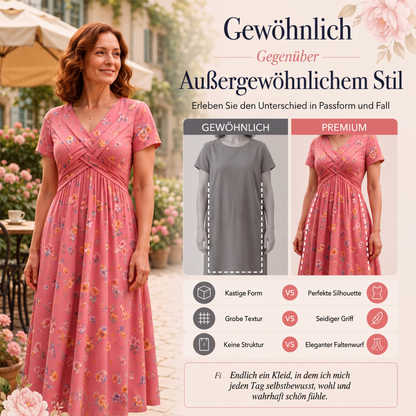🌸 50 % RABATT | Mühelose Eleganz – Florales V-Ausschnitt-Kleid mit schmeichelhaftem Taillendetail