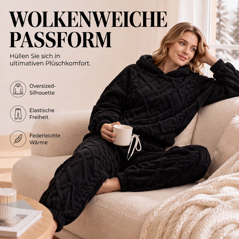 📢📢50%Rabatt!!!🎉✨Plüsch-Zopfmuster-Kapuzenpullover & -Hosen-Set für Damen – Kuscheliger Plüsch, wärmendes Zopfmuster & perfekt aufeinander abgestimmt