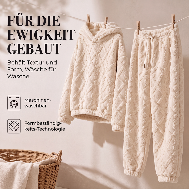 📢📢50%Rabatt!!!🎉✨Plüsch-Zopfmuster-Kapuzenpullover & -Hosen-Set für Damen – Kuscheliger Plüsch, wärmendes Zopfmuster & perfekt aufeinander abgestimmt