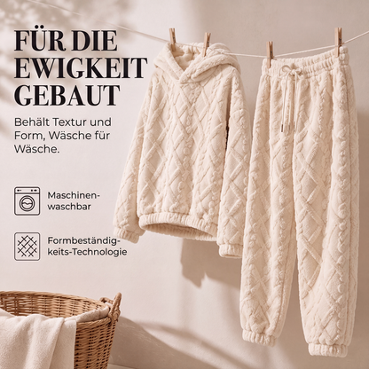 📢📢50%Rabatt!!!🎉✨Plüsch-Zopfmuster-Kapuzenpullover & -Hosen-Set für Damen – Kuscheliger Plüsch, wärmendes Zopfmuster & perfekt aufeinander abgestimmt