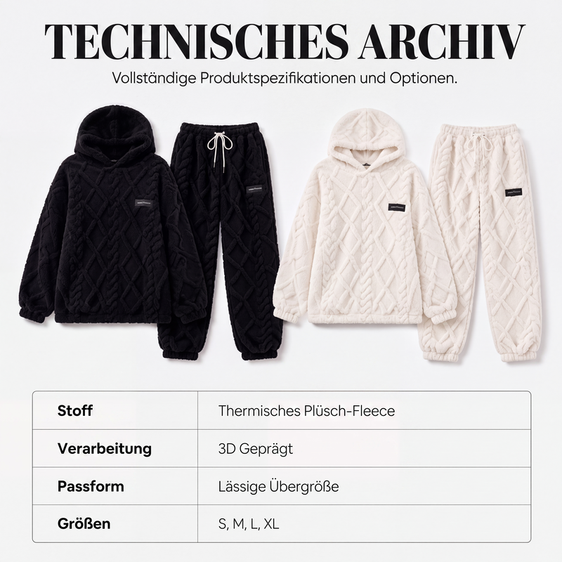 📢📢50%Rabatt!!!🎉✨Plüsch-Zopfmuster-Kapuzenpullover & -Hosen-Set für Damen – Kuscheliger Plüsch, wärmendes Zopfmuster & perfekt aufeinander abgestimmt