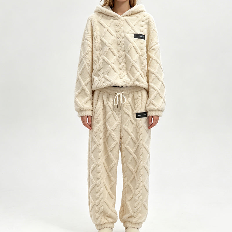 📢📢50%Rabatt!!!🎉✨Plüsch-Zopfmuster-Kapuzenpullover & -Hosen-Set für Damen – Kuscheliger Plüsch, wärmendes Zopfmuster & perfekt aufeinander abgestimmt