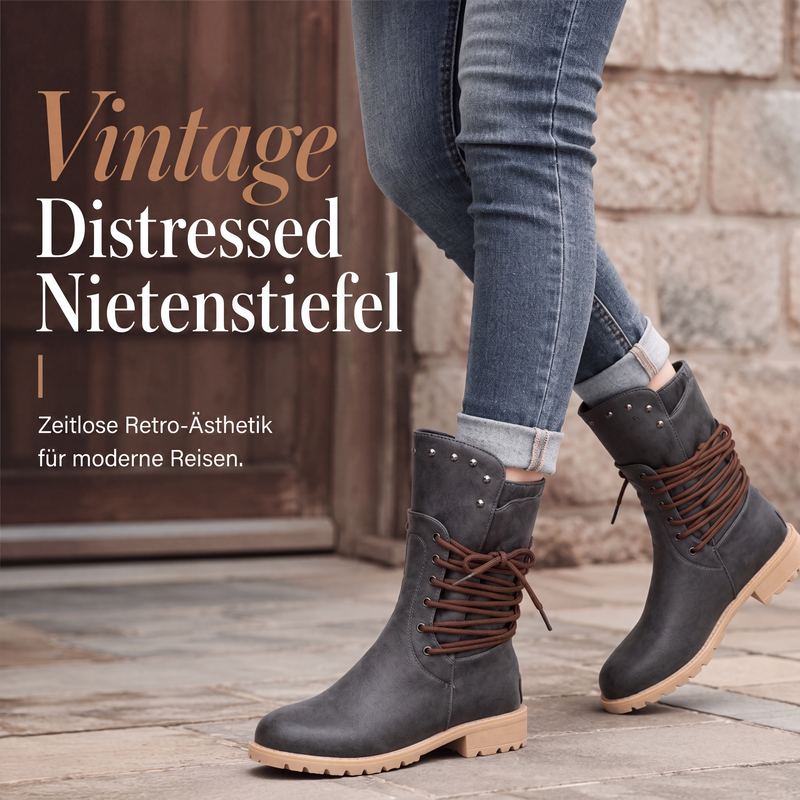 📢📢50%Rabatt!!!🎉✨Damen Schnürstiefeletten mit niedrigem Absatz & runder Zehenpartie