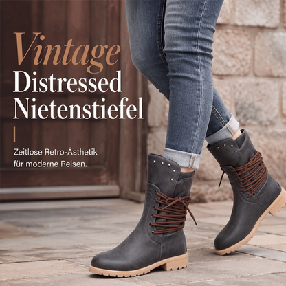📢📢50%Rabatt!!!🎉✨Damen Schnürstiefeletten mit niedrigem Absatz & runder Zehenpartie