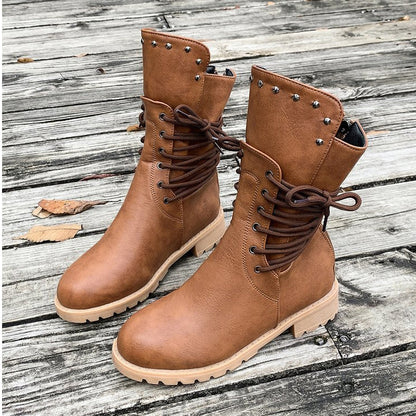 📢📢50%Rabatt!!!🎉✨Damen Schnürstiefeletten mit niedrigem Absatz & runder Zehenpartie