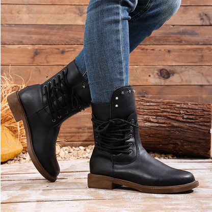 📢📢50%Rabatt!!!🎉✨Damen Schnürstiefeletten mit niedrigem Absatz & runder Zehenpartie