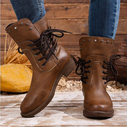 📢📢50%Rabatt!!!🎉✨Damen Schnürstiefeletten mit niedrigem Absatz & runder Zehenpartie
