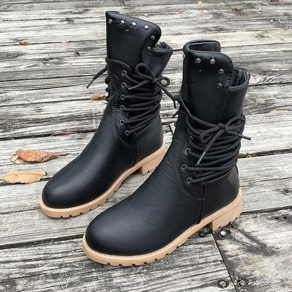 📢📢50%Rabatt!!!🎉✨Damen Schnürstiefeletten mit niedrigem Absatz & runder Zehenpartie
