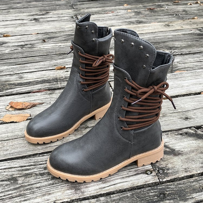 📢📢50%Rabatt!!!🎉✨Damen Schnürstiefeletten mit niedrigem Absatz & runder Zehenpartie