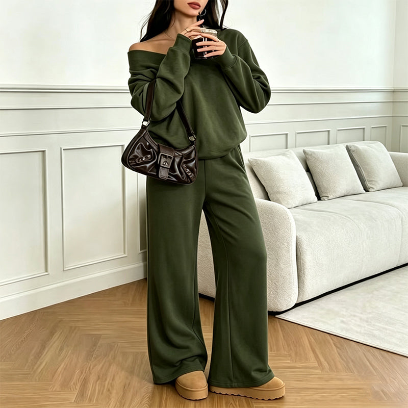 📢📢50%Rabatt!!!🎉✨Schulterfreies Sweatshirt- & Hose-Set für Damen