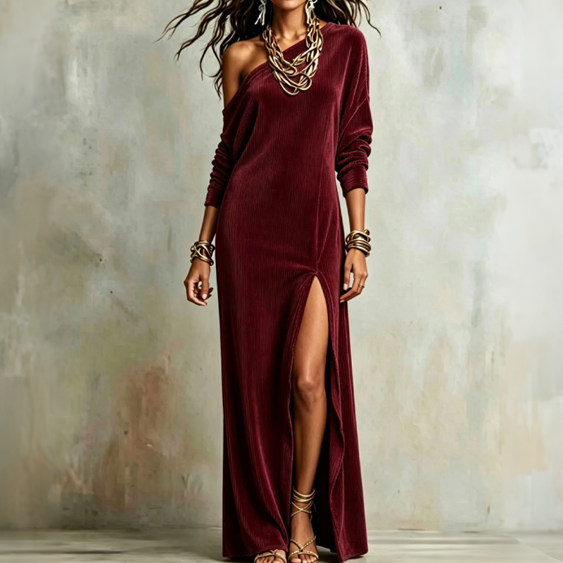 📢📢50%Rabatt!!!🎉✨Damen-Schulterfrei-Kleid mit Seitenschlitz