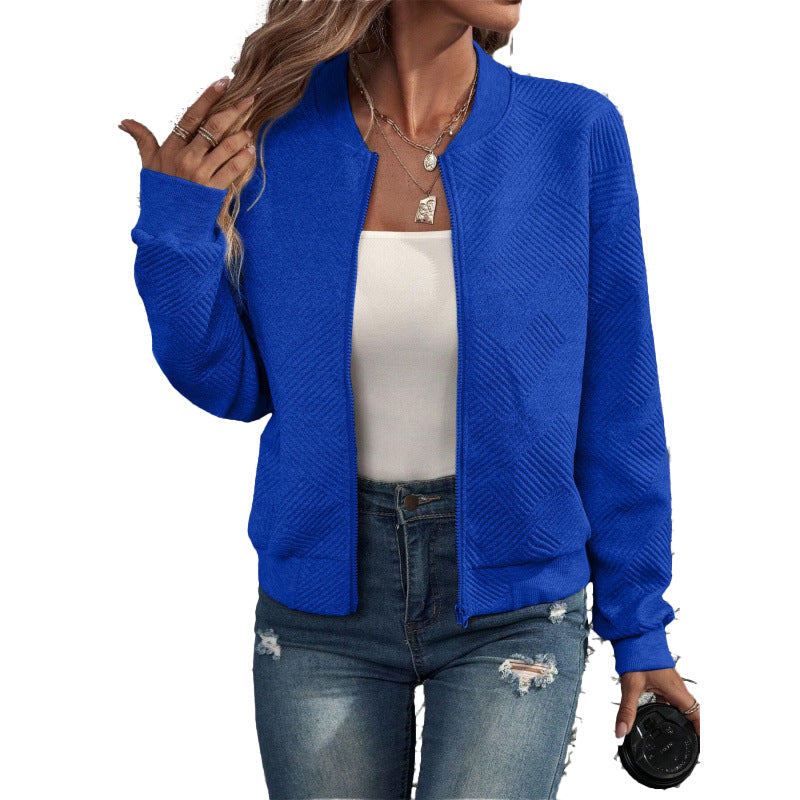 Strukturierte Damenjacke mit Reißverschluss und Baseballkragen