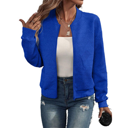 Strukturierte Damenjacke mit Reißverschluss und Baseballkragen