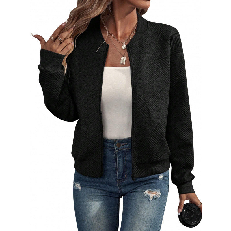Strukturierte Damenjacke mit Reißverschluss und Baseballkragen