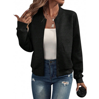 Strukturierte Damenjacke mit Reißverschluss und Baseballkragen