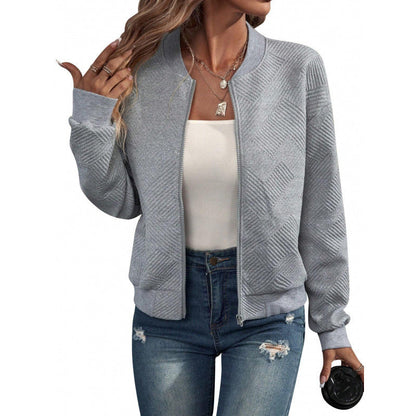 Strukturierte Damenjacke mit Reißverschluss und Baseballkragen