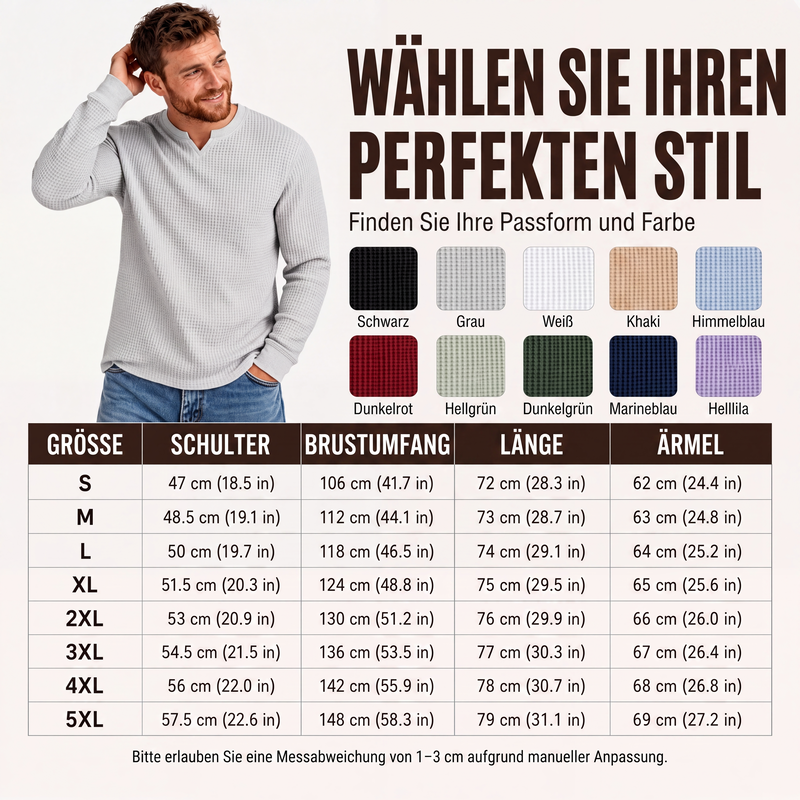 📢📢50%Rabatt!!!🎉✨Herren-Hemd mit Waffelstrick & V-Ausschnitt in Slim-Fit-Passform – Figurbetonter Schnitt, weiche Waffelstruktur & vielseitig kombinierbar – Perfekt für Alltag, Büro & Freizeit – Jetzt -50%!