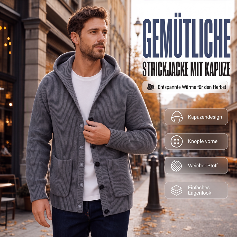 📢📢50%Rabatt!!!🎉✨Gestrickte Kapuzenstrickjacke für Herren – Lässige, lockere Strickjacke mit Knöpfen – vielseitig als Jacke tragbar – Perfekt für Alltag, Freizeit & die Übergangszeit – Jetzt -50%!