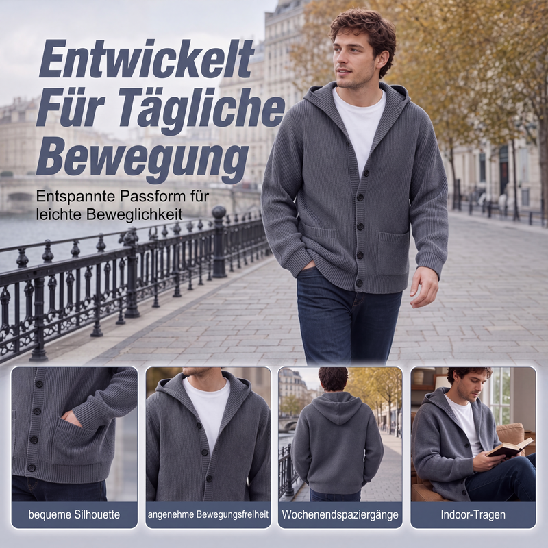 📢📢50%Rabatt!!!🎉✨Gestrickte Kapuzenstrickjacke für Herren – Lässige, lockere Strickjacke mit Knöpfen – vielseitig als Jacke tragbar – Perfekt für Alltag, Freizeit & die Übergangszeit – Jetzt -50%!