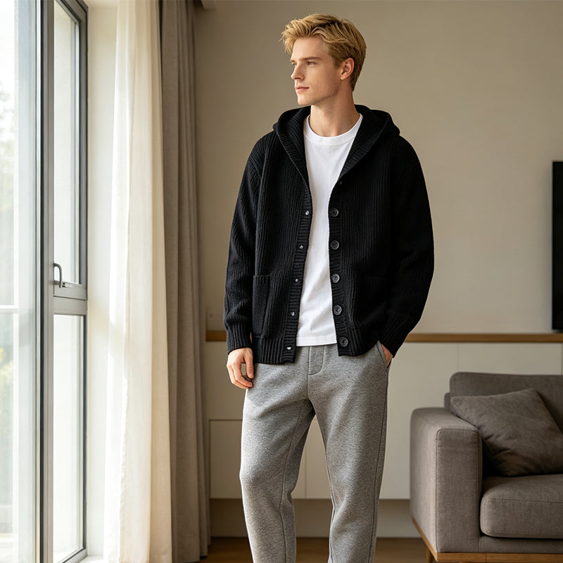 📢📢50%Rabatt!!!🎉✨Gestrickte Kapuzenstrickjacke für Herren – Lässige, lockere Strickjacke mit Knöpfen – vielseitig als Jacke tragbar – Perfekt für Alltag, Freizeit & die Übergangszeit – Jetzt -50%!