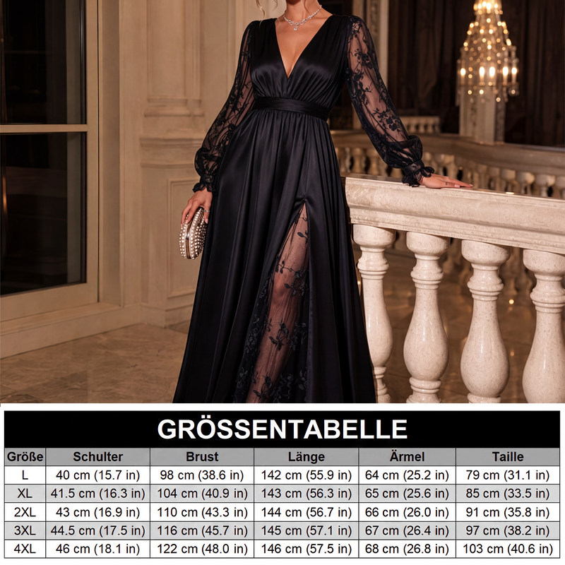 📢📢50%Rabatt!!!🎉✨Elegantes Damen-Maxikleid mit V-Ausschnitt und Spitzenapplikationen