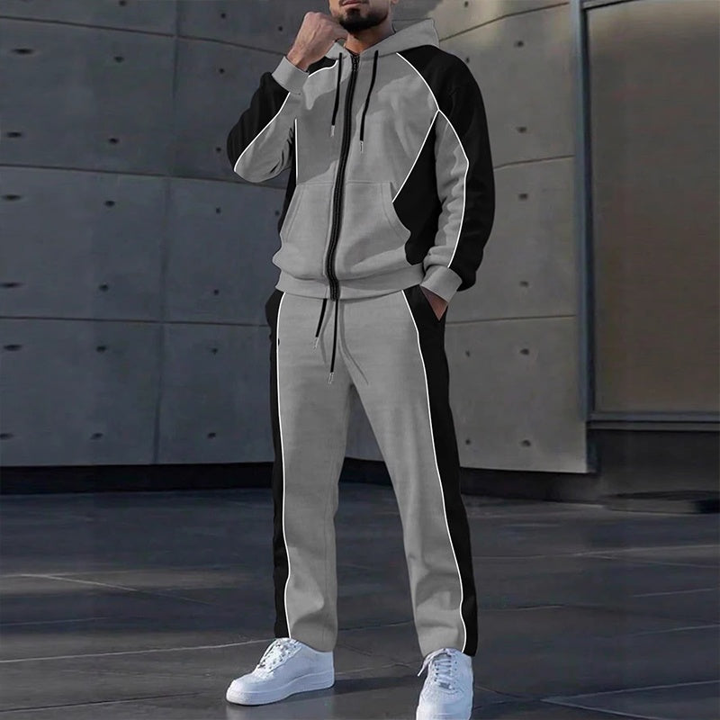 📢📢50%Rabatt!!!🎉✨Herren Farbblock-Set mit Reißverschluss-Kapuzenpullover und Jogginghose