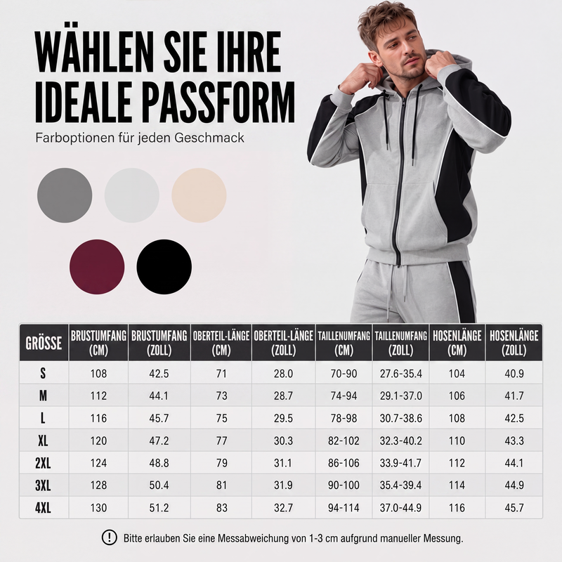 📢📢50%Rabatt!!!🎉✨Herren Farbblock-Set mit Reißverschluss-Kapuzenpullover und Jogginghose