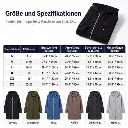 📢📢50%Rabatt!!!🎉✨Mittellange Kapuzen-Sweatjacke für Damen, lässige Strickjacke mit Reißverschluss und Taschen