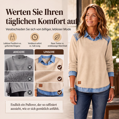 📢📢50%Rabatt!!!🎉✨Langarm-Sweatshirt für Damen mit Denim-Patchwork
