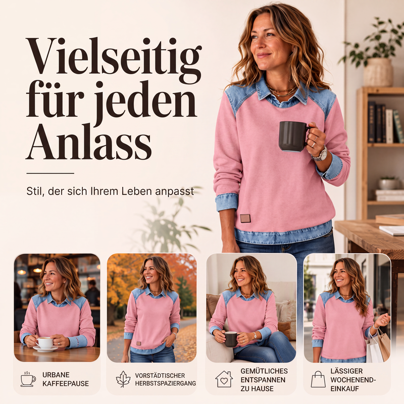 📢📢50%Rabatt!!!🎉✨Langarm-Sweatshirt für Damen mit Denim-Patchwork