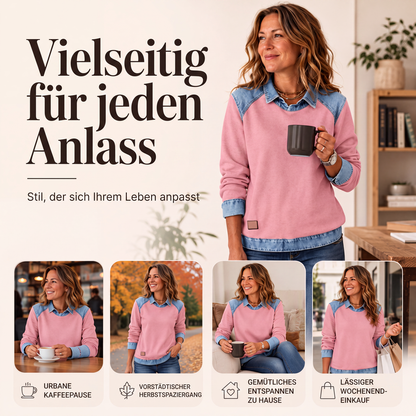 📢📢50%Rabatt!!!🎉✨Langarm-Sweatshirt für Damen mit Denim-Patchwork