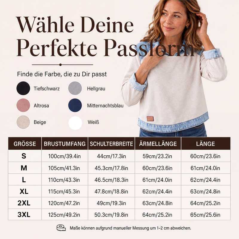 📢📢50%Rabatt!!!🎉✨Langarm-Sweatshirt für Damen mit Denim-Patchwork